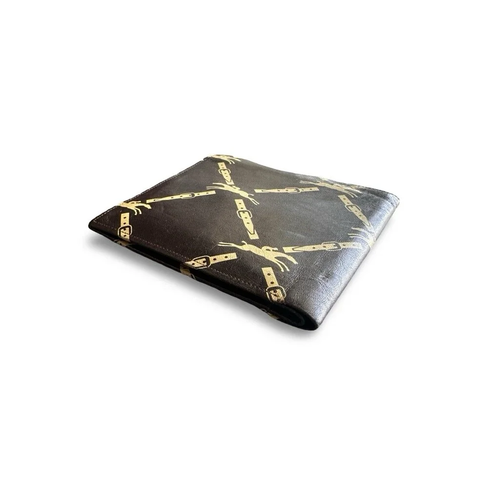 Longchamp Brown Logo Horse Print Bifold Card Coin Pouch Cash  Leather Wallet